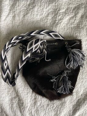 Handmade Black Cowhide Bucket Bag